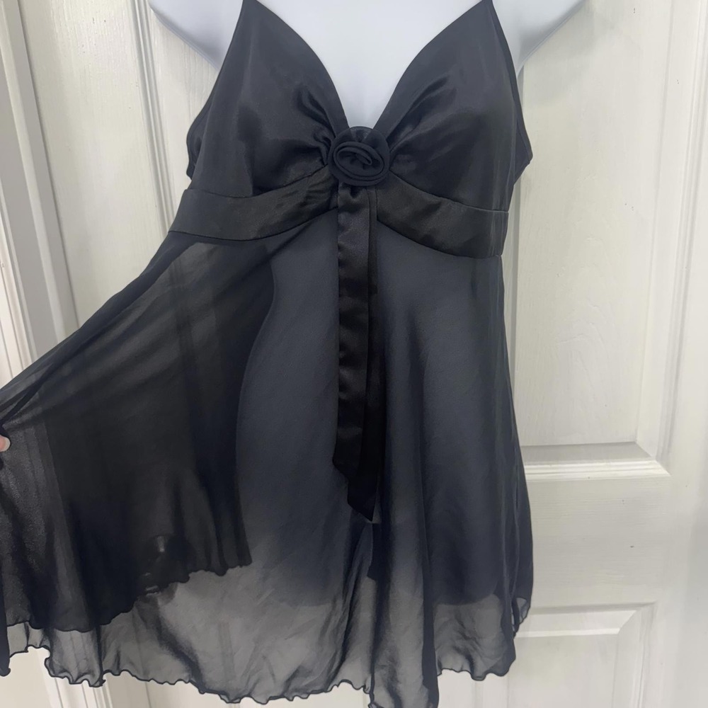 Victoria's Secret Vintage Black Satin & Chiffon Chemise Negligée Size Medium